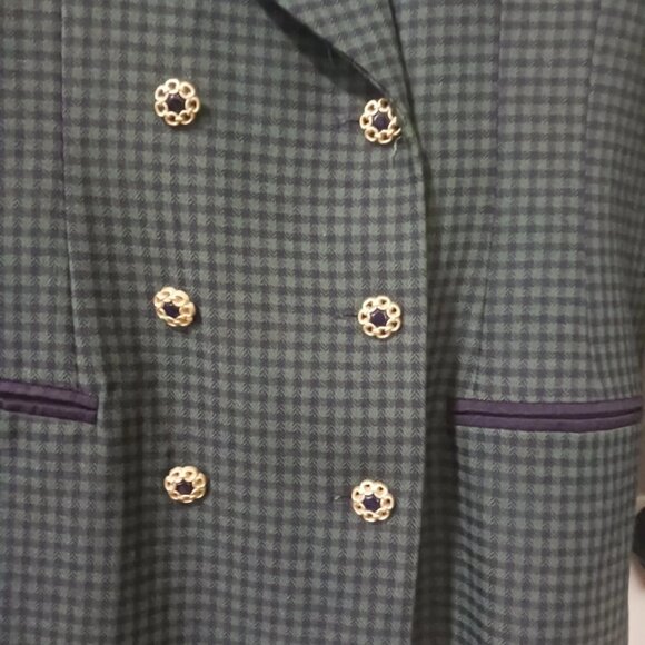 Casual Corner Womans Blazer Checkered Blue & Green Suit Jacket Size 10/12 - Picture 5 of 7
